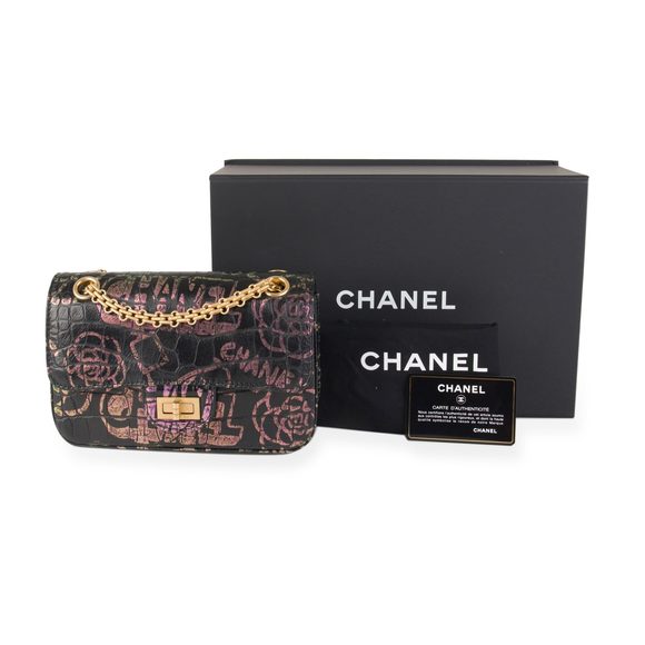 Chanel Black Crocodile Embossed Graffiti Reissue 2.55 224 Mini Flap Bag - Picture 7 of 12